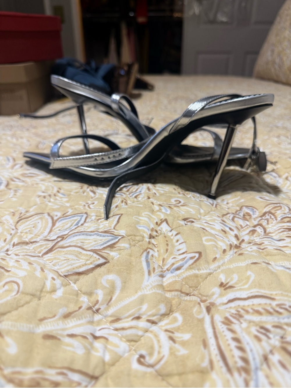Ford Metallic Silver Strappy Stiletto Heels